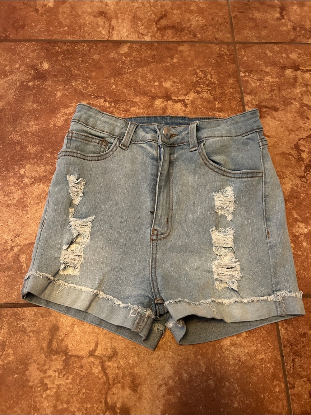 SHEIN Light Blue Distressed Denim Jean Shorts